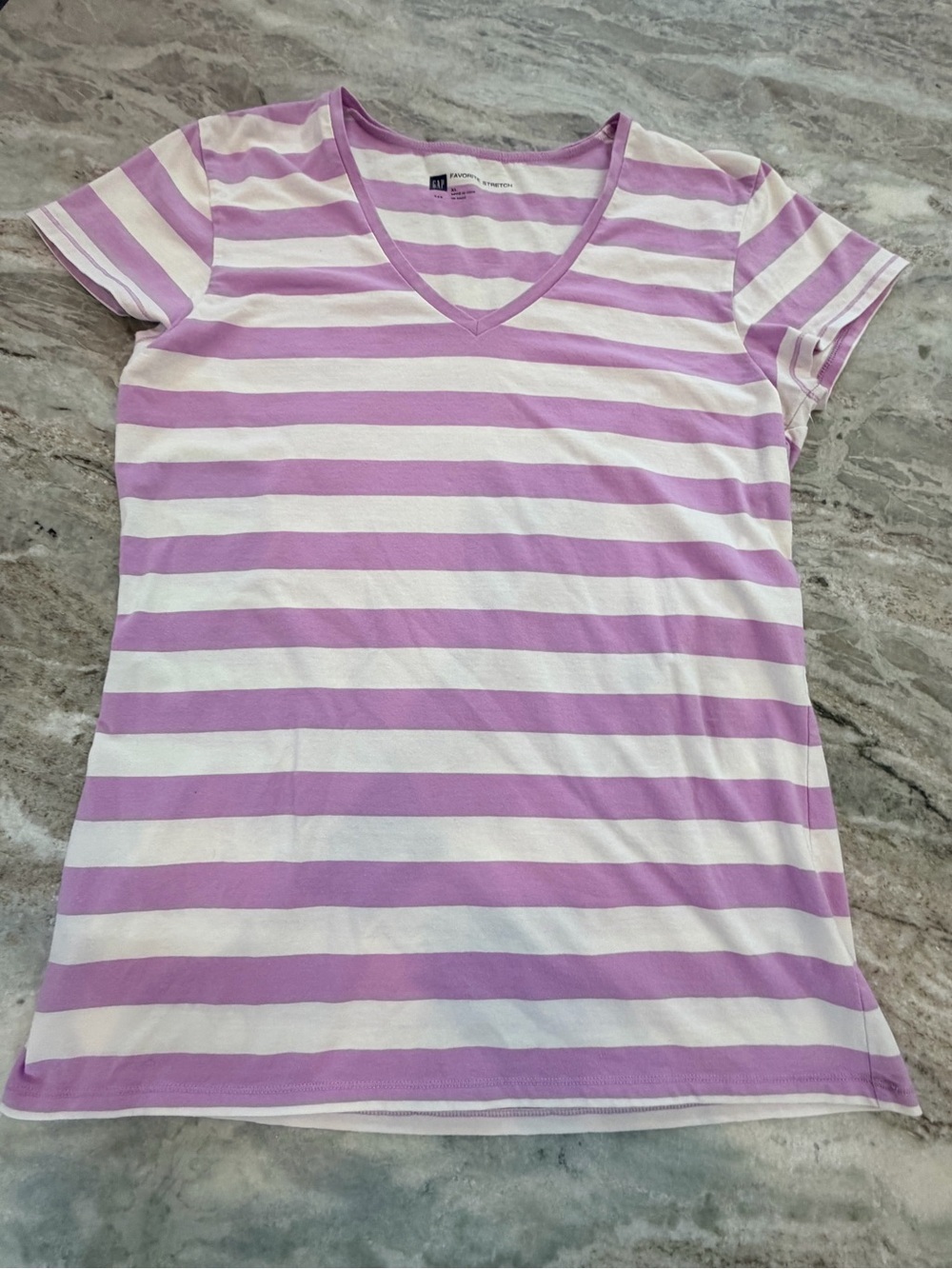 GAP Favorite Stretch XL Purple White Striped V Neck Tee Soft Cotton Blend Top